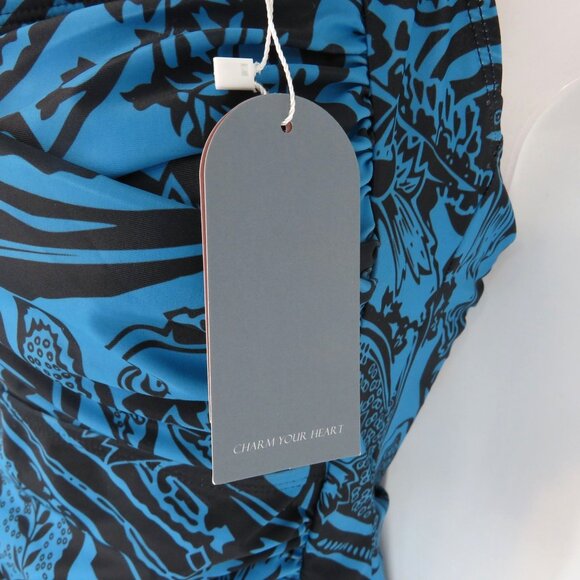 Smismivo Women;s Blue & Black Halter One-Piece Swimsuit Paisley Print Large NWT - Picture 3 of 4